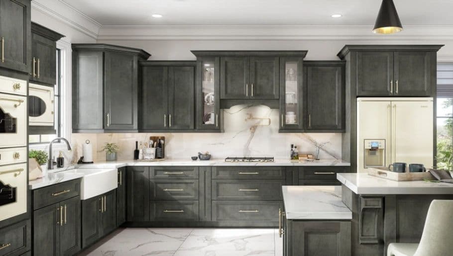 Finished kitchen cabinetry built from machined components